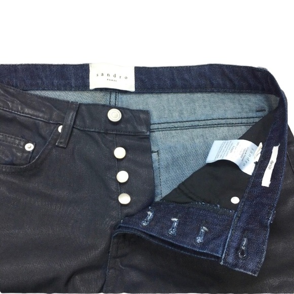 Sandro Paris Droid Blue Waxed Denim Slim fit Jeans Style # P4589W - Picture 7 of 8